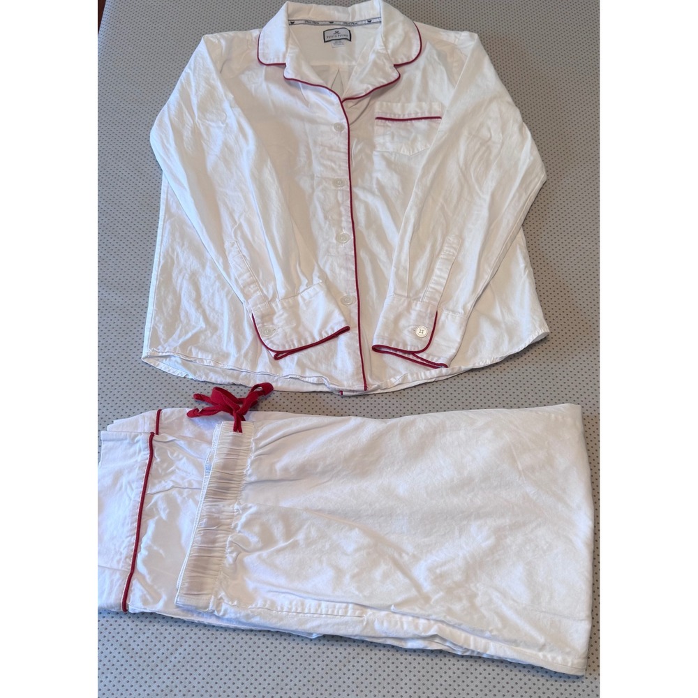 Petite Plume Womens White Red Piping Cotton Pajama Set Size M RN144260